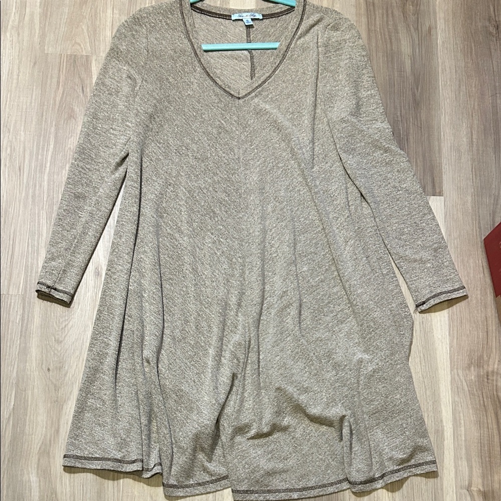 She+Sky Neck Long Sleeve Gray dress